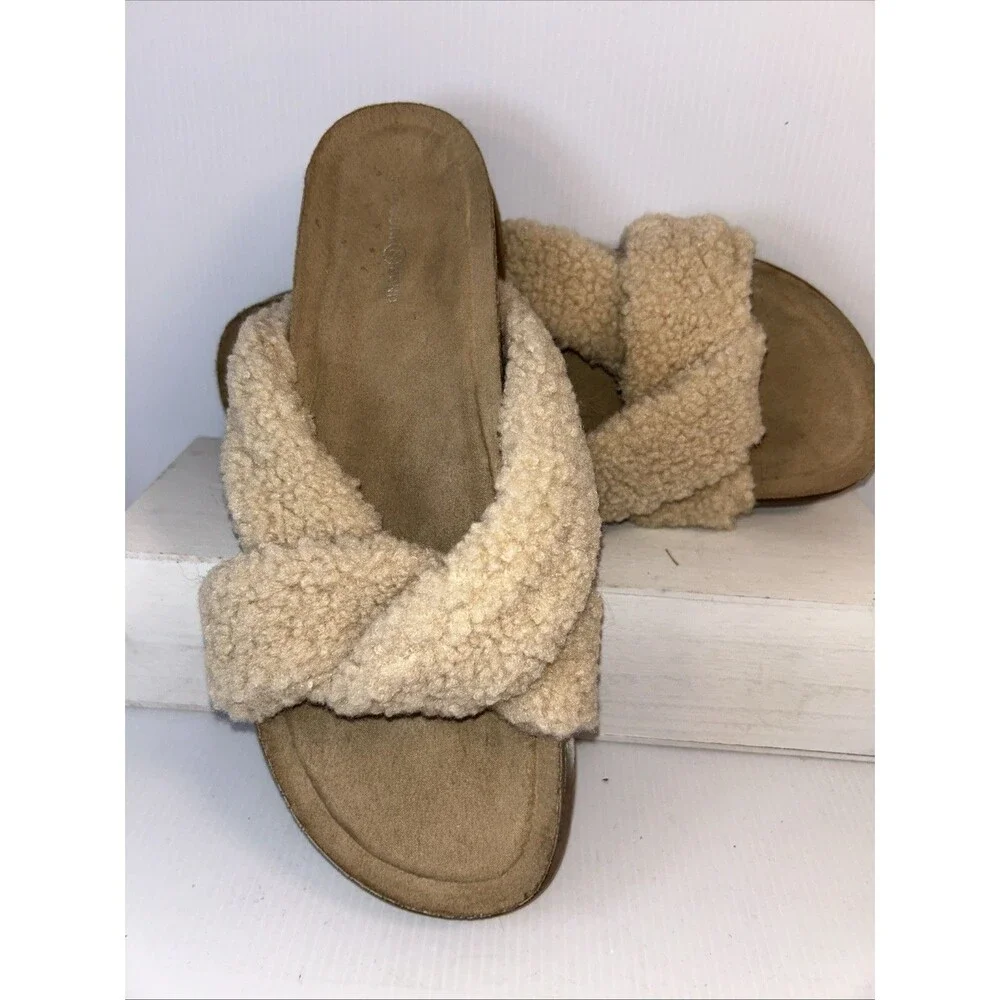 Davina Faux Shearling Treasure & Bond Tan Camel Slip On Slide Shoe Size 8?